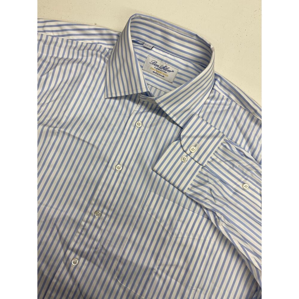 Men Ben Silver Charleston striped cotton button up pocket dress shirt, 16.5-33